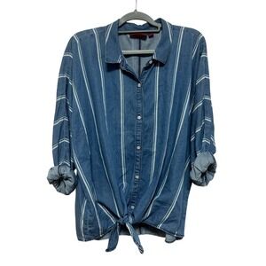 Jennifer Lopez Womens Denim Shirt XXL Chambray Long Sleeve Button Up Top